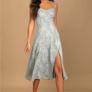 Lulus Dusty Blue Tie Strap Midi Dress, XS